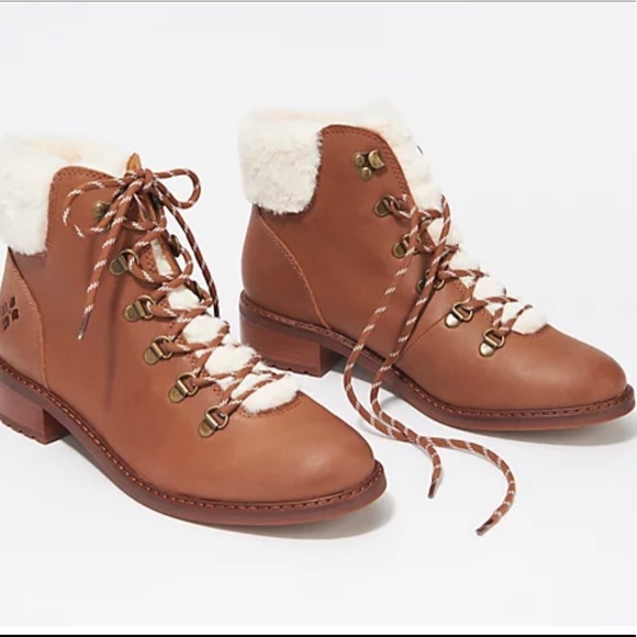 Patricia Nash Shoes - Patricia Nash Lace-Up Leather Boot with Faux Fur Trim - Luigi Cinnamon Size 9.5M